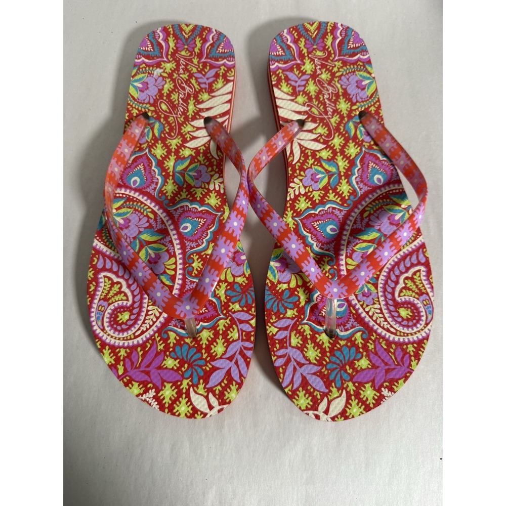 Vera Bradley Floral Multicolor Orange Pink Padded Womans Flip Flops 9/10 Sandals - Picture 4 of 7